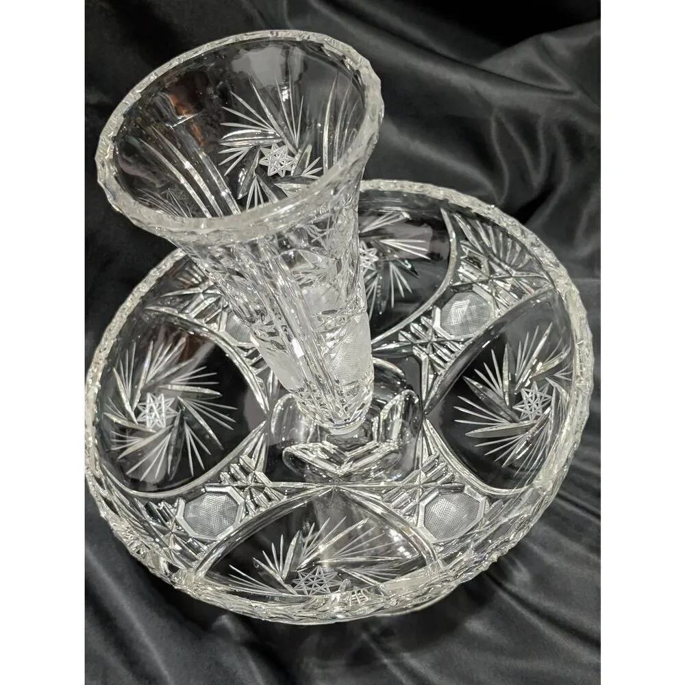 Vintage American Brilliant Cut Rare 2 Piece 1880's Glass Empergne